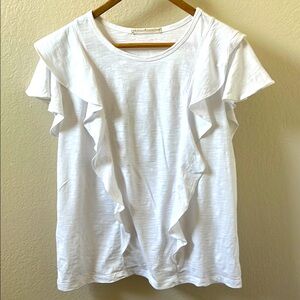 Peruvian Connection White Ruffle Sleeve Top Large 100% cotton